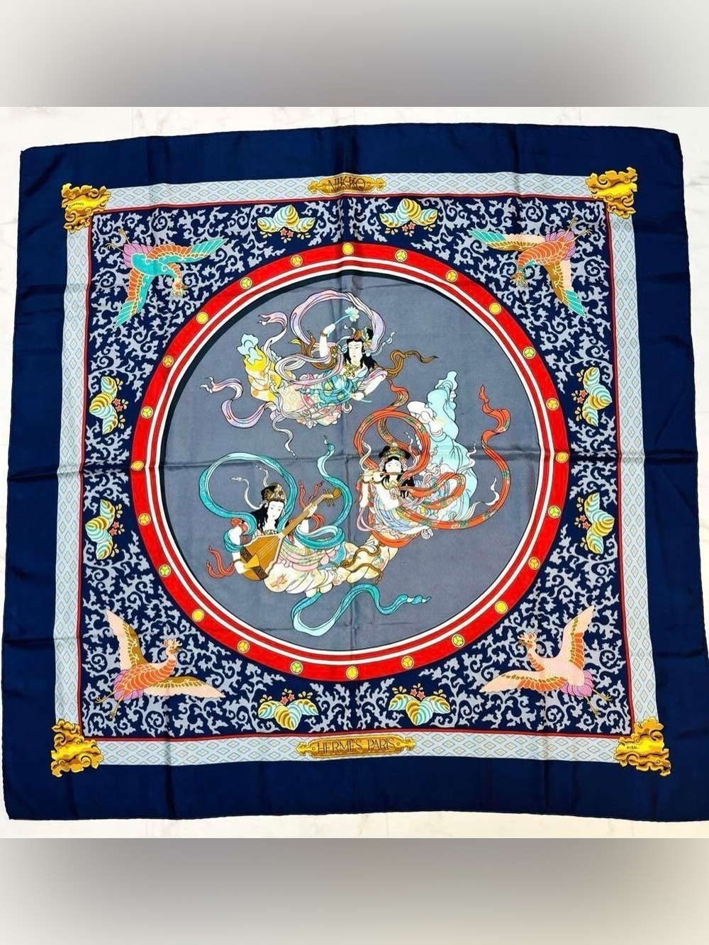 Vintage Hermes carre90 Nikko Silk scarf with box